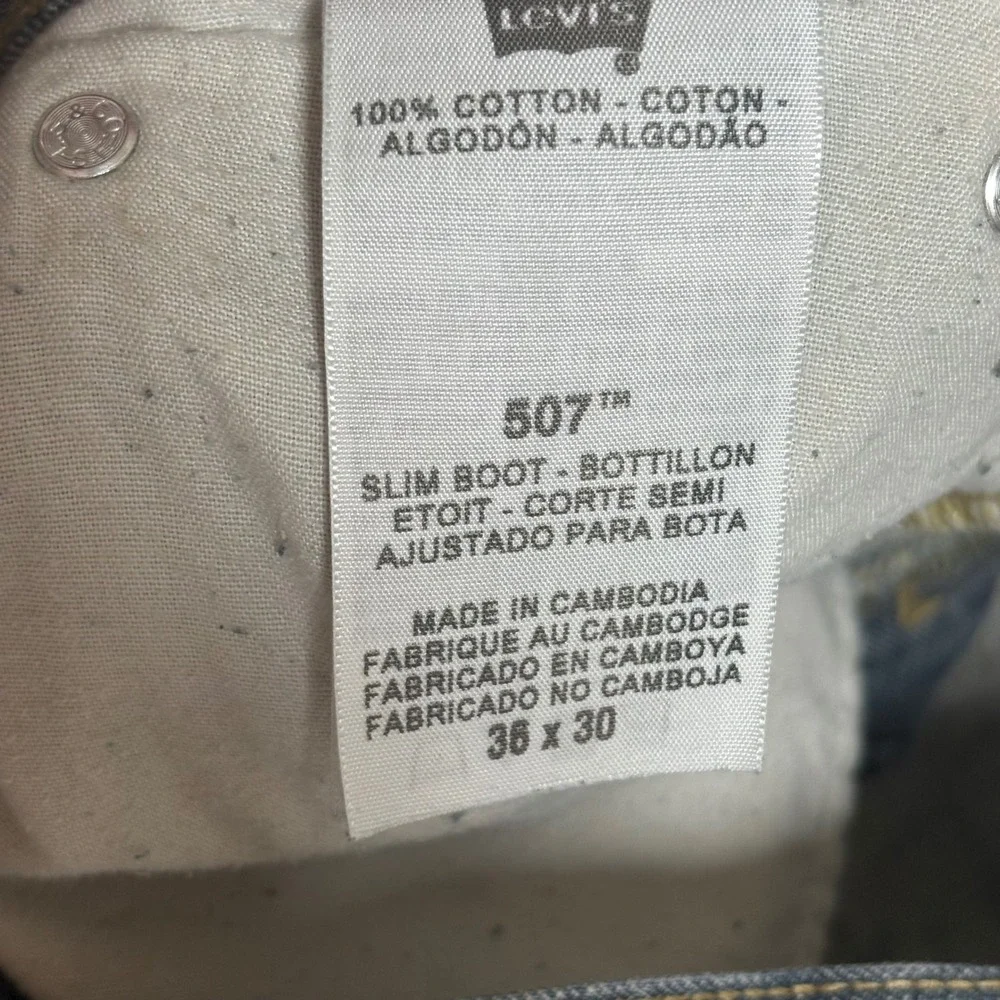 Levi's 507 Slim Boot Flap Pocket Jeans Men's 36x30 100% Cotton Medium Wash